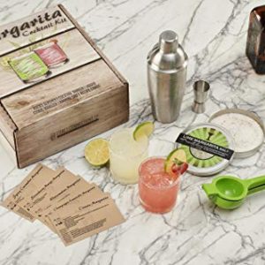 Margarita Cocktail Kit - Set of Rocks Glasses | Stainless Cocktail Shaker & Jigger | Citrus Squeezer | Rokz Lime Infused Margarita Salt | Recipe Cards. Accessories to Craft Perfect Margaritas at Home!