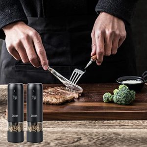 Electric Salt and Pepper Grinder, USB Rechargeable Automatic Black Pepper Mill, Refillable & Adjustable Coarseness Sea Salt Peppercorn Grinder with LED Light