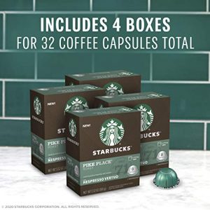 Starbucks Coffee Capsules for Nespresso Vertuo Machines — Medium Roast Pike Place Roast — 4 boxes (32 coffee pods total)