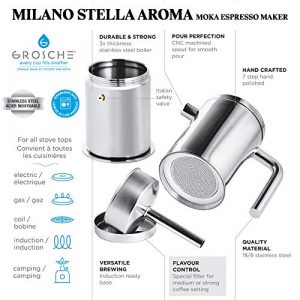 GROSCHE Milano Stella Aroma Stainless Steel Moka pot Stove Top Espresso coffee maker 8 cup espresso 450 ml 15.8 fl oz Induction ready espresso maker