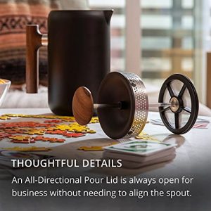 Fellow Clara French Press Coffee Maker - Portable Stainless Steel Coffee Press, Insulated Manual Brewer, Matte Black with Walnut Accents, 24 oz