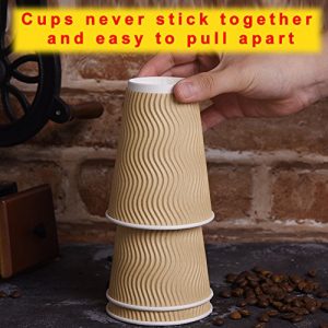 Luckypack Hot Paper Cups_12 oz Disposable Insulated Corrugated Sleeve Ripple Wall Paper Cup for Drink，Hot Coffee Cups （100,12oz Cups） (Brown)