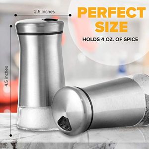 Salt and Pepper Shakers set - Spice Dispenser with Adjustable Pour Holes - Stainless Steel & Glass - Set of 2 Bottles By Smart House Inc