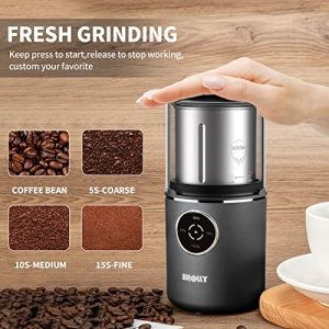 Cordless Coffee Grinder Electric, USB Rechargeable 200W Spice Grinder with 304 Stainless Steel Blade and Removable Bowl, Portable Coffee Grinder for Spices and Seeds, 2.5oz/12 Cups - Gray