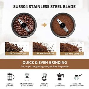 Electric Coffee Grinder Stainless Steel Blade Grinder for Coffee Espresso Latte Mochas, Noiseless Operation.GECGI140-U-1