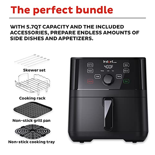Instant Vortex 5.7QT Large Air Fryer Oven Combo (Free App With 90 Recipes), Customizable Smart Cooking Programs, Nonstick and Dishwasher-Safe Basket, Digital Touchscreen & Air Fryer Accessories, Black