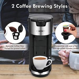 Single Serve Coffee Maker, Single Cup Coffee Maker for Capsule Pod Ground Coffee, Small Coffee Maker with 30oz Removable Reservoir One-Touch Button, Black