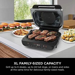 Ninja FG551 Foodi Smart XL 6-in-1 Indoor Grill with 4-Quart Air Fryer Roast Bake Dehydrate Broil and Leave-in Thermometer, Extra Large Capacity, a stainless steel Finish (Renewed) (Cinnemon/RED)