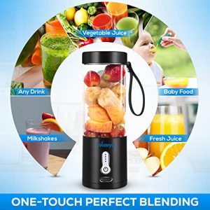 Wozeyo Portable Blender for Shakes & Smoothies (530ml) - Handheld Personal Mini Blender Smoothie Juicer Cup with 4000mAh Rechargeable Battery & Multipurpose Fruit Knife for Home Travel Office Sport - Black