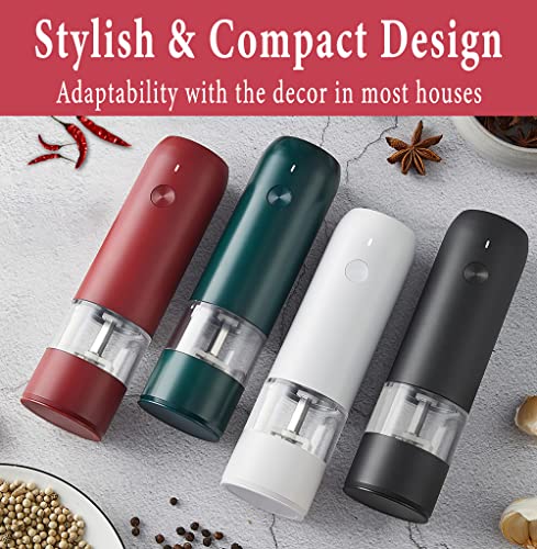 Rechargeable Electric Pepper and Salt Grinder Set - One-Handed - No Battery Needed Modern Style - Automatic Black Peppercorn & Sea Salt Spice Mill Set with Adjustable Coarseness & LED Light Refillable