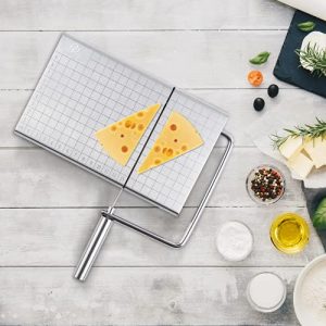 PL ZMPWLQ Cheese-Slicers with Wire, Cheese Slicer Stainless Steel with 4 Replacement Wires Cheese Cutters Accurate Size Scale,Wire Cheese Slicer for Soft Cheese Butter,Cheese Cutter Wire Cheese Slicer