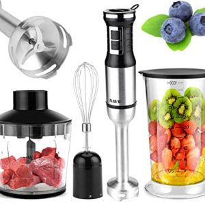 TUMIDY Immersion Blender Handheld 4 in 1 Hand Blender 500W Stepless Speed Stick Blender with Stainless Steel Blades, 750ml Chopper, 1000ml Chopper with Lid, Egg Whisk for Smoothie, Baby Food, Sauces
