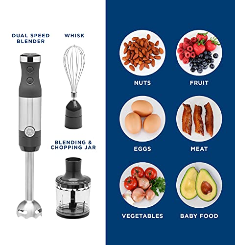 GE Immersion Blender Accessory Kit | Includes Chopping Bowl, Attachable Whisk & 20-Ounce Measuring Cup | Accessories for Handheld Blender | Stainless Steel