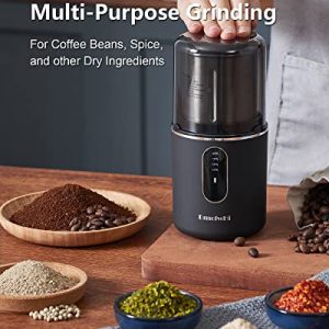 Cordless Coffee Grinder Electric, DmofwHi USB Rechargeable Spice Grinder Electric with 304 Stainless Steel Blade and Removable Bowl, Coffee Bean Grinder for Spices and Seeds-Black