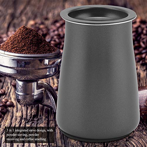 Coffee Mesh Strainer Sieve, Stainless Steel Coffee Powder Sieve Dustproof Flour Filter Cup Grinder Accessory 10.5*6*7.5cm/4.1*2.4*3in Bottle Size 3 in 1 Integrated Sieve Design(Black)