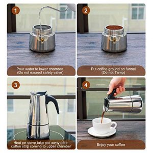Godmorn Stovetop Espresso Maker, Moka Pot, Percolator Italian Coffee Maker, 300ml/10oz/6 cup (espresso cup=50ml), Classic Cafe Maker, stainless steel , suitable for induction cookers