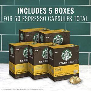 Starbucks Coffee Capsules for Nespresso Vertuo Machines — Blonde Espresso Roast — 5 boxes (50 espresso pods total)