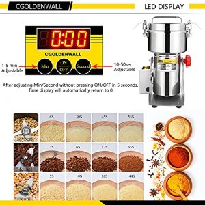 CGOLDENWALL LED Display 2500g Commercial Electric Grain Grinder Mill Ultra-fine Powder Grinding Machine Chinese Medicine Spice Herb Grinder Pulverizer Food Grade Stainless Steel CE Approved