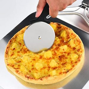 Aluminum Metal Pizza Peel, Fewlaush Pizza Peel Aluminum Metal with Portable Foldable Handle-Pizza Spatula-Pizza Rocker Cutter. 12 inch X 14 inch Pizza Paddle for Baking Homemade Pizza Bread