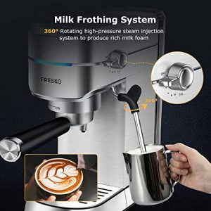 Espresso Machine, FRESKO 15 Bar Fast Heating Cappuccino Coffee Maker with Milk Frother/Steam Wand for Espresso, Latte and Cappuccino, Compact Espresso Coffee Machine,1350W/Removable Water Reservoir