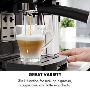 KLARSTEIN BellaVita Coffee Maker, Self-Cleaning System, 3-in-1 Function for Espresso, Cappuccino, Latte Macchiato, 20-Bar Pump, 1450 W, 1.4L (0.4 gallon) Water Tank, Removable Drip Tray, Grey