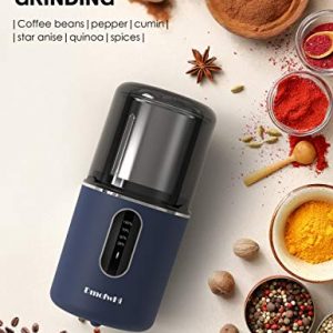 DmofwHi Cordless Electric Coffee Grinder, Espresso Grinder, Battery Rechargeable Coffee Bean Grinder with Removeable Stainless Steel Bowl, Spice Grinder for Seeds, Nuts - Blue