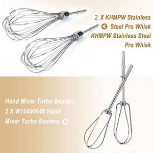Cenipar W10490648&KHMPW- KHM2B W10490648 Hand Mixer Turbo Beaters(2 Pack) & KHMPW Stainless Steel Pro Whisk(2 Pack) Fit for KHM512BM KHMPW KHM2B