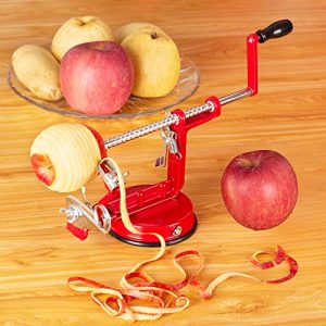 Apple Peeler Slicer Corer Apple Corer and Slicer Stainless Steel Apple Corer Slicer Peeler Fruit Peeler Apple Peelers for Kitchen Durable Alloy Apple Peeler with Powerful Suction Base Red