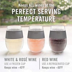 Host Wine Freeze Cup Set of 2 / Plastic Double Wall Insulated Wine Cooling Freezable Drink Vacuum Cup with Freezing Gel, Wine Glasses for Red and White Wine, 8.5 oz Grey / Gift Essentials