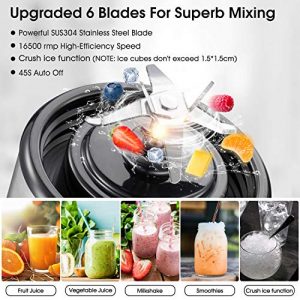 GOLDFOX Portable Blender, USB Rechargeable Personal Blender for Shakes and Smoothies, 15oz Detachable Portable Juicer Cup Small Fruit Juice Mixer for Travel, Gym, Office, etc. (with Brush)