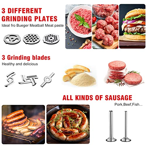 Metal Food Grinder Attachment for KitchenAid Stand Mixers, G-TING Meat Grinder Attachment Included 2 Sausage Stuffer Tubes, 3 Grinding Blades, 3 Grinding Plates