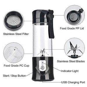 Portable Blender, USB Travel Juice Cup Baby Food Mixing Juicer Machince with Updated 6 Blades with Powerful Motor 4000mAh Rechargeable Battery,13Oz Bottle(black)