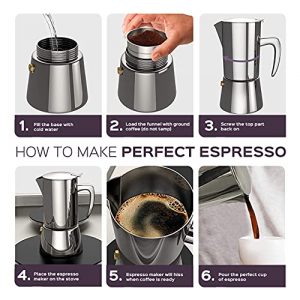 bonVIVO Intenca Stovetop Espresso Maker - Luxurious Italian Coffee Machine Maker, Stainless Steel Espresso Maker For Full Bodied Coffee, Espresso Pot For 3-4 Cups, 6.8 oz Moka Pot SILVER Chrome Finish