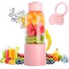 Portable Blender 6 blades Travel wireless Juicer Cup Mini Personal Size Blenders Food Grade Borosilicate glass USB Rechargeable Fruit blender for shakes and smoothies Mixer with handle 450ml(15.2oz) Pink