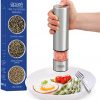 Electric Salt or Pepper Grinder - Battery Operated Ceramic Burr Peppermill Shaker - Automatic Stainless Steel Grinders - Mill With LED Light by Eparé