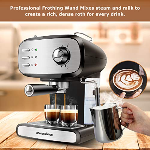 Espresso Machine 15 Bar Coffee Machine With Foaming Milk Frother Wand, 900W High Performance No-Leaking 1.2L Removable Water Tank Coffee Maker For Espresso, Cappuccino, Latte, Machiato, For Home Barista