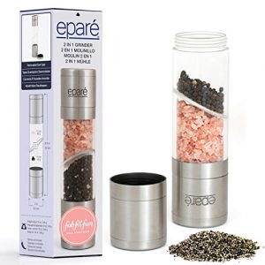 Dual Salt & Pepper Grinder - Manual Combo Mill Grinders - Space Saver 2 in 1 Shaker Mills Set - Stainless Steel Shakers & Combined Travel Case - Eparé