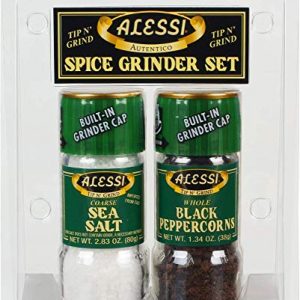 Alessi Spice Grinder Set, Tip n' Grind, Fresh Coarse Sea Salt & Whole Black Peppercorns (Regular)