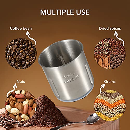 DEKOPRO Electric Coffee Grinder for Beans & Spice Grinder with Removable Grinding Chamber, Stainless Steel Blades Portable Size Easy On/Off, Cleaning Brush Included