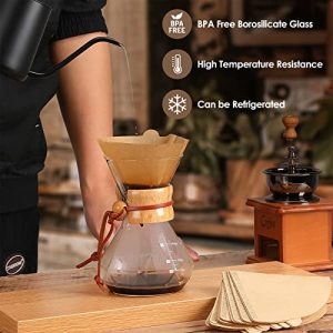 Puricon Pour Over Coffee Maker with V60 Paper Filter 40 Sheets, Holds 3 Cups 15oz Coffee Dripper Set Borosilicate Glass Coffee Carafe Brewer, Coffee Server for Home Café Restaurant Camping