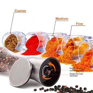 Salt and Pepper Shakers Grinders Refillable Stainless Steel,Adjustable Coarseness Mills Glass Material to Refill Sea Salt,Small Peppercorn,Black Pepper,Fits in Home,Kitchen(single package)