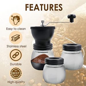 Manual Coffee Grinder, Ceramic Conical Burr Mill, Two Glass Jars, Drip Coffee, Espresso, French Press, Lightweight and Durable, Perfect for Home, Office and Travelling