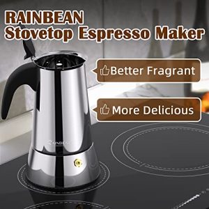 Stovetop Espresso Maker, RAINBEAN Stainless Steel Moka Pot 6 Cup(8.5 oz), Italian Coffee Maker Suitable for Induction Cookers