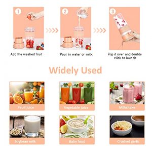 WMLBK Portable Blender Shakes and Smoothies Handheld USB Rechargeable Personal Blender Mini Fruit Juicer Mixer with Silicone Straws and Silicone Ice Tray for Travel, Camping, Gym, Outdoors