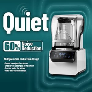WantJoin Soundproof Quiet blender Commercial blender Digital display Programmed Strong Industrial blender for ice crushing,smoothie,grinding (White)
