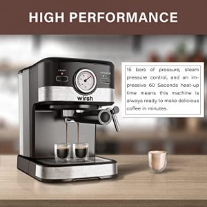 Espresso Machine,Wirsh 15 Bar Espresso Maker with Milk Frother Steamer and Temperature Dial,Cappuccino and Latte Machine with 51oz Removable Water Tank,Black