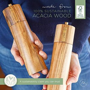 Wooden Salt and Pepper Grinder Set, Sustainable Acacia Wood, 8