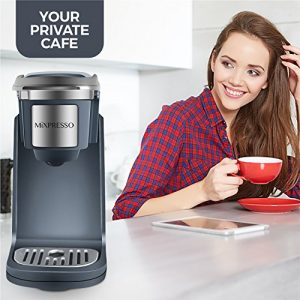 Mixpresso Single Cup Coffee Maker, Personal Single Serve Coffee Machine, Compatible with KCup | Quick Brew Technology, Programmable Features, One Touch Function (Dark Grey)