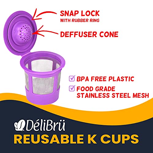 Delibru Reusabe K Cups for Keurig Mini - Bundle Pack Gift Box Set with Paper Filters and Water Filters - Fits Keurig Duo K-Duo UNIVERSAL FIT