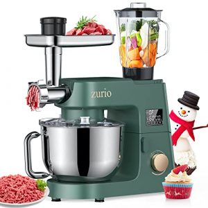 Stand Mixer, [2022 Ver] Updated Fermentation Dough Mixer 6+F, 5-IN-1 Multifunctional Household Stand Mixers Zurio,6.5QT 660W Electric Kitchen Mixer with Dough Hook, Whisk, Beater, Meat Grinder, 50 Oz Glass Blender Jar for Baking Mixing